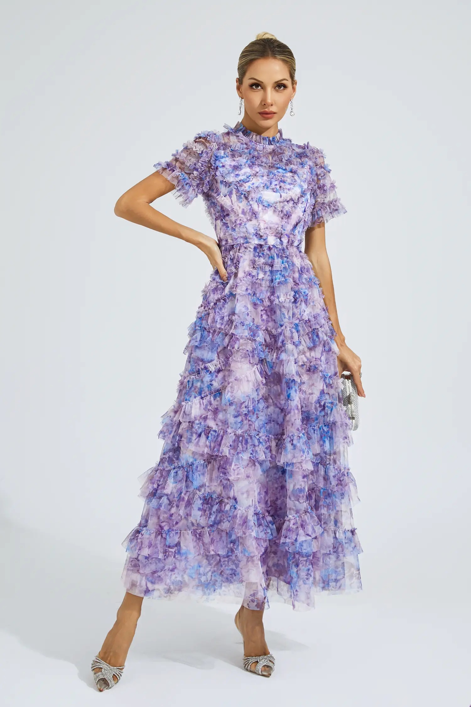 Malan Purple Floral Midi Dress