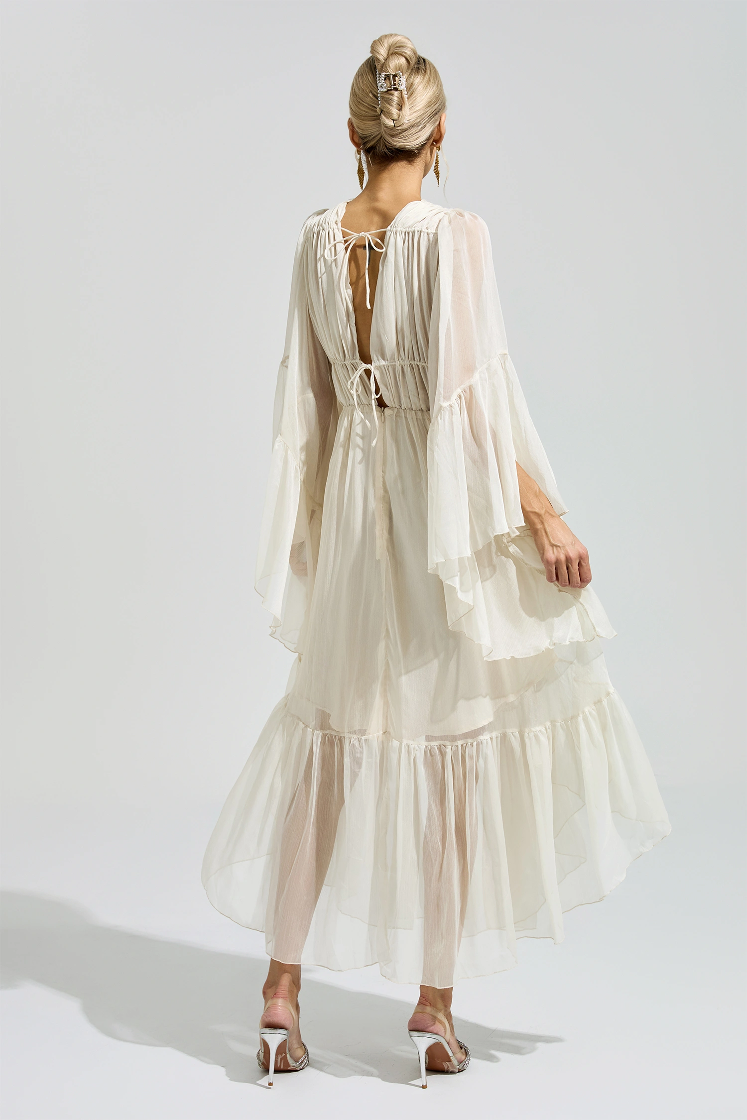 Friedan Apricot Ruffle Maxi Dress