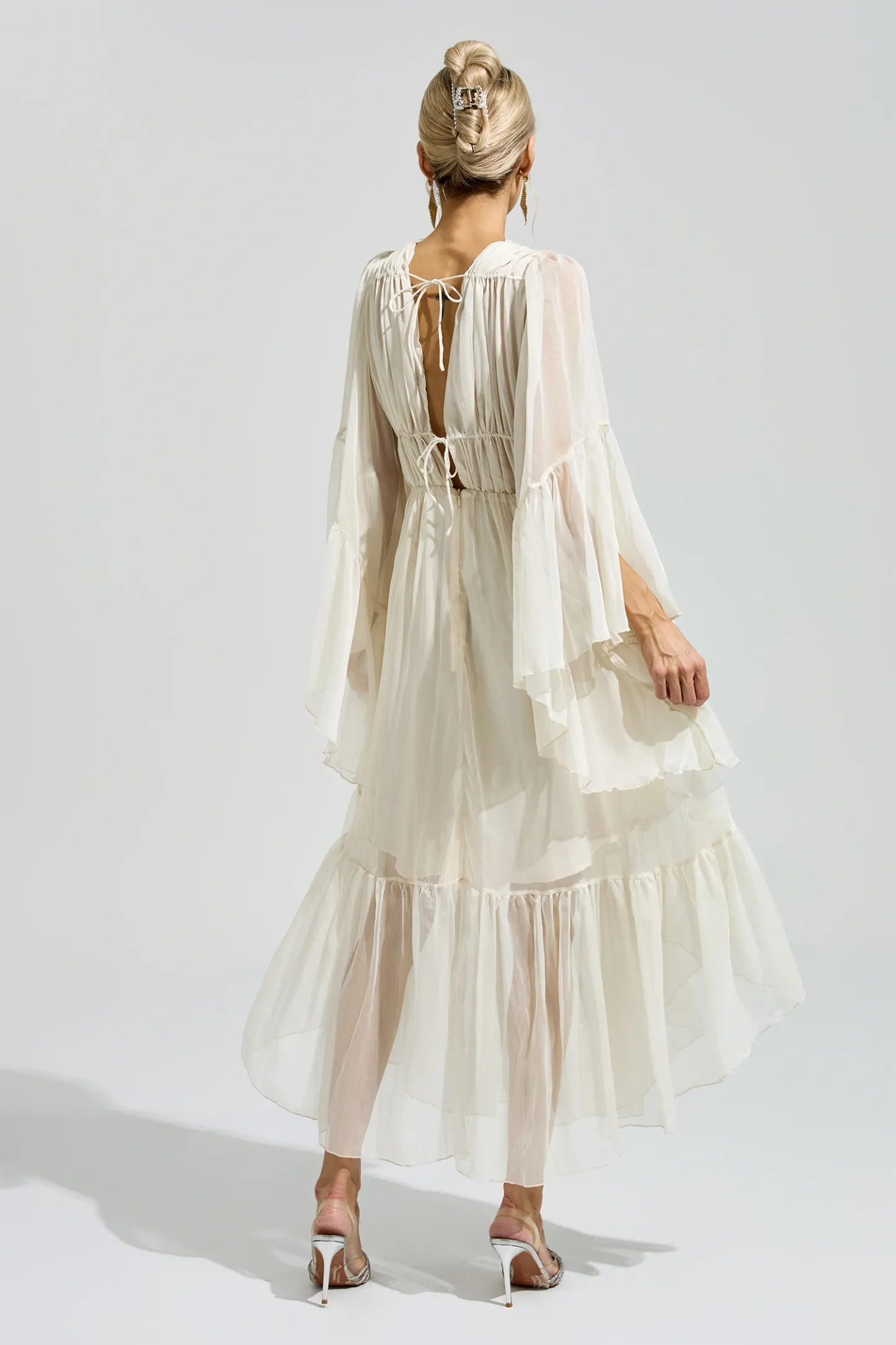 Friedan Apricot Ruffle Maxi Dress