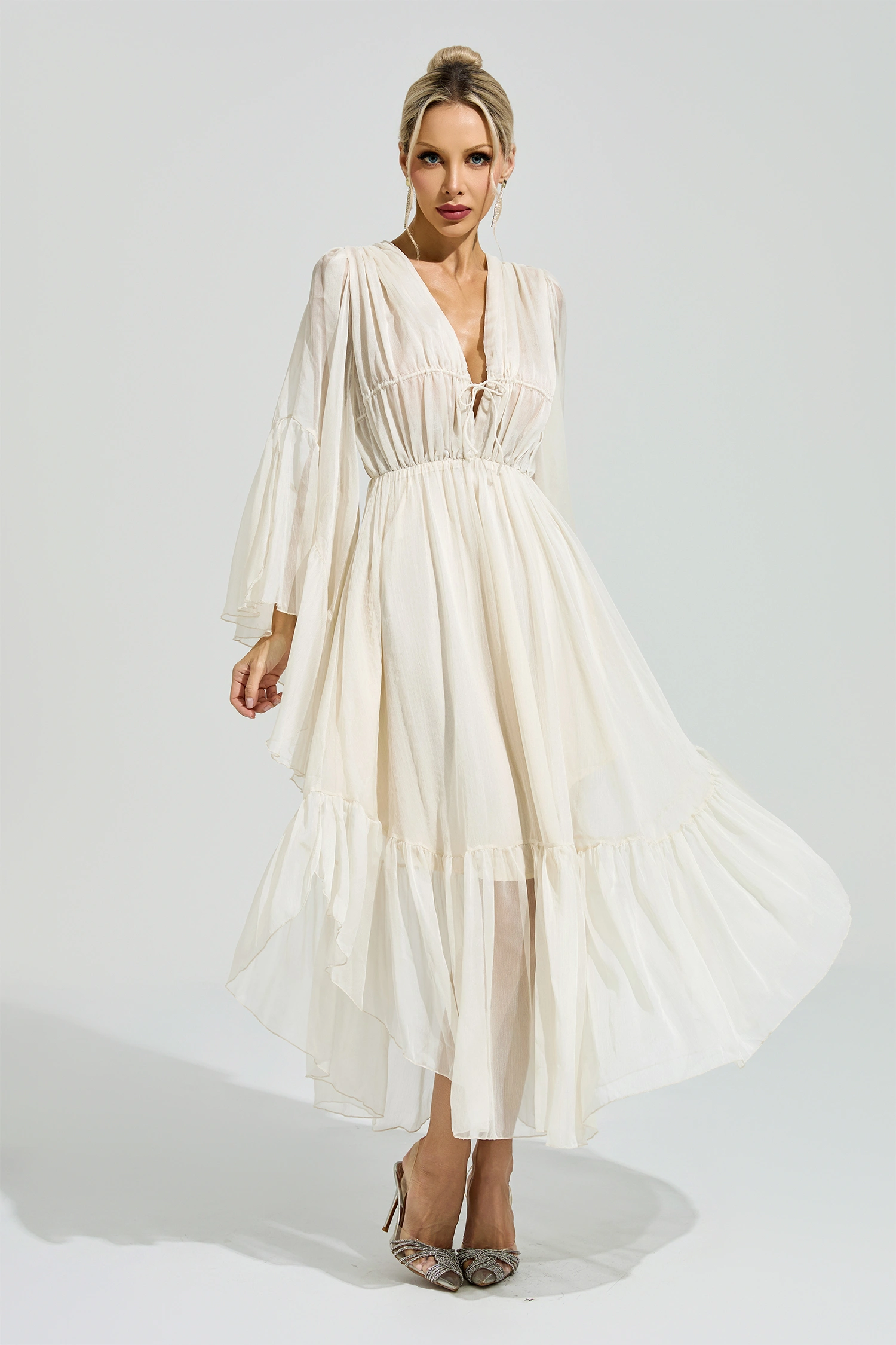 Friedan Apricot Ruffle Maxi Dress