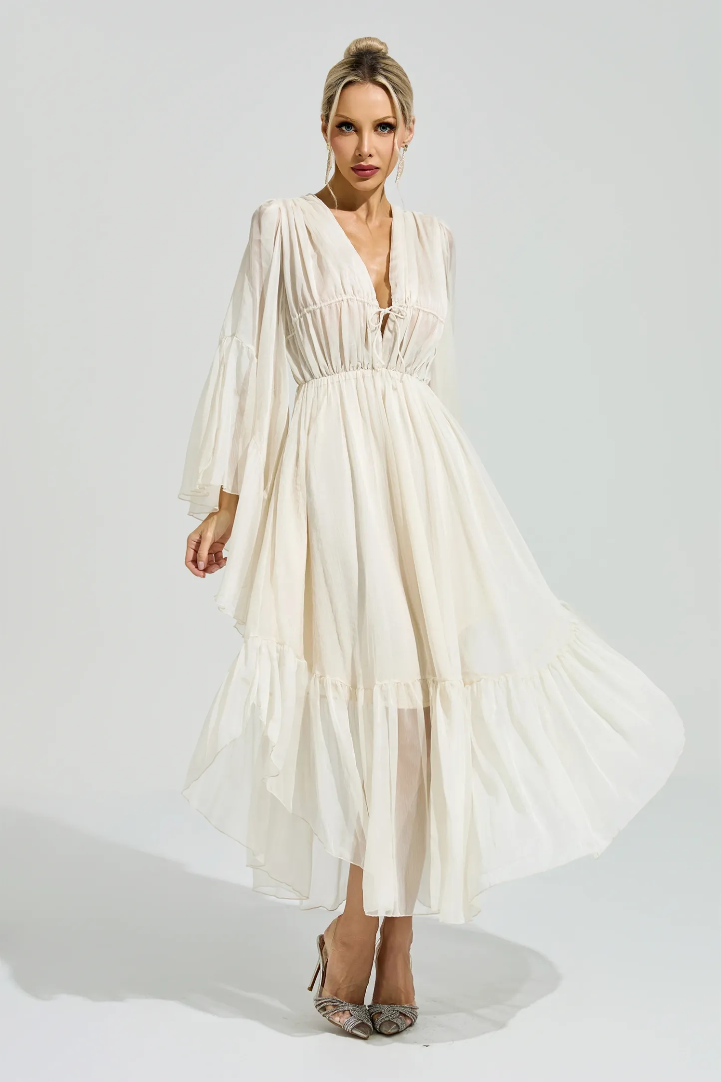 Friedan Apricot Ruffle Maxi Dress