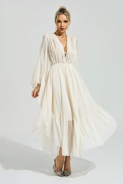 Friedan Apricot Ruffle Maxi Dress