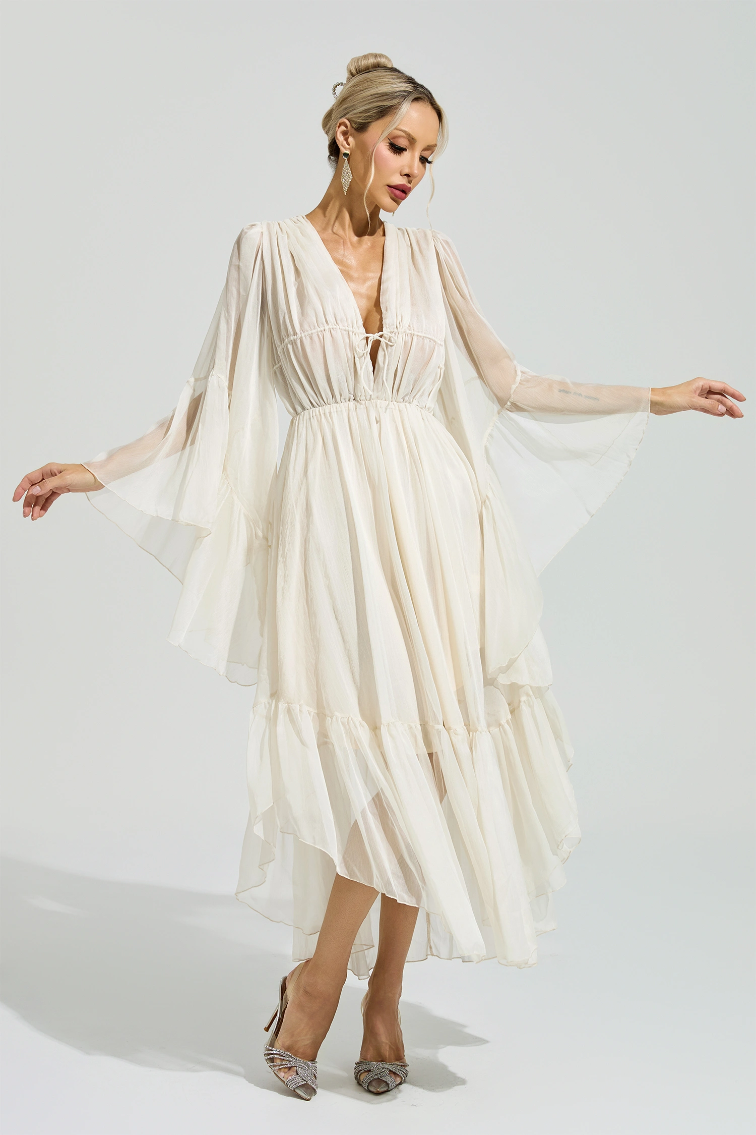 Friedan Apricot Ruffle Maxi Dress