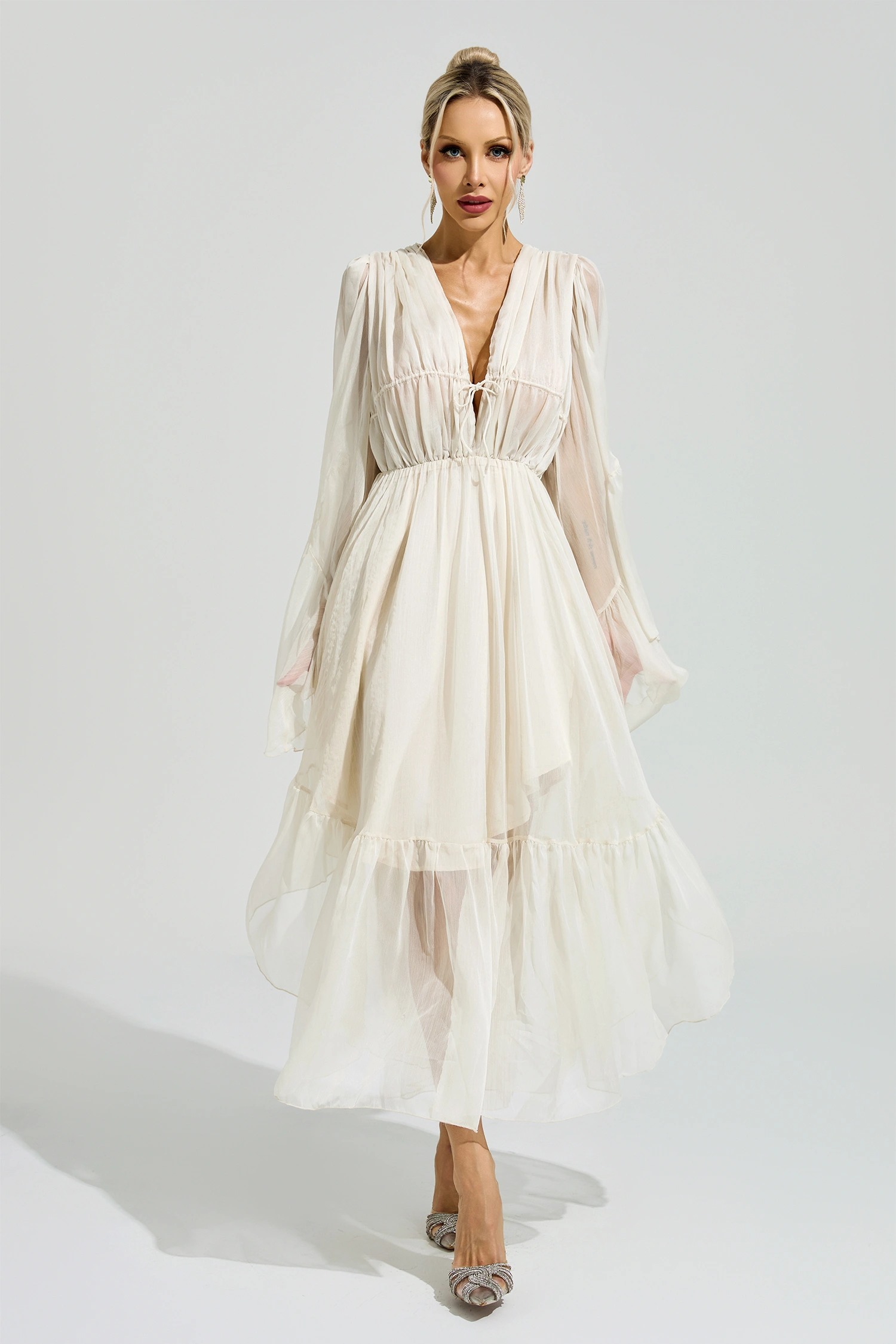 Friedan Apricot Ruffle Maxi Dress