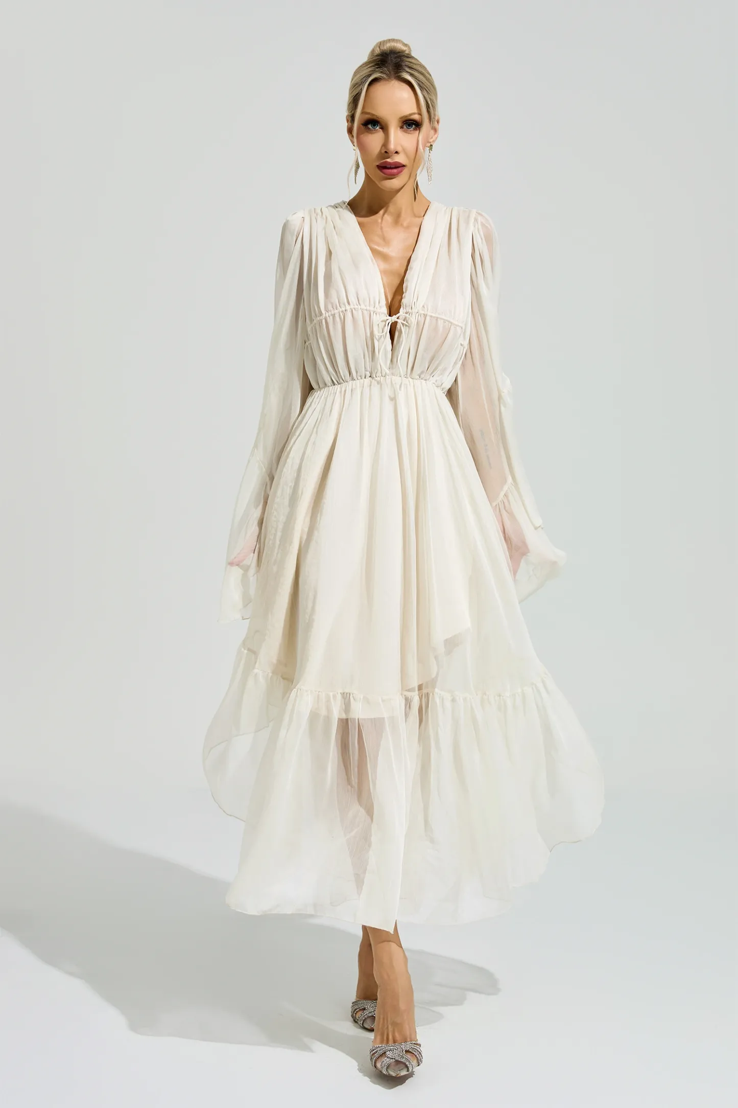 Friedan Apricot Ruffle Maxi Dress