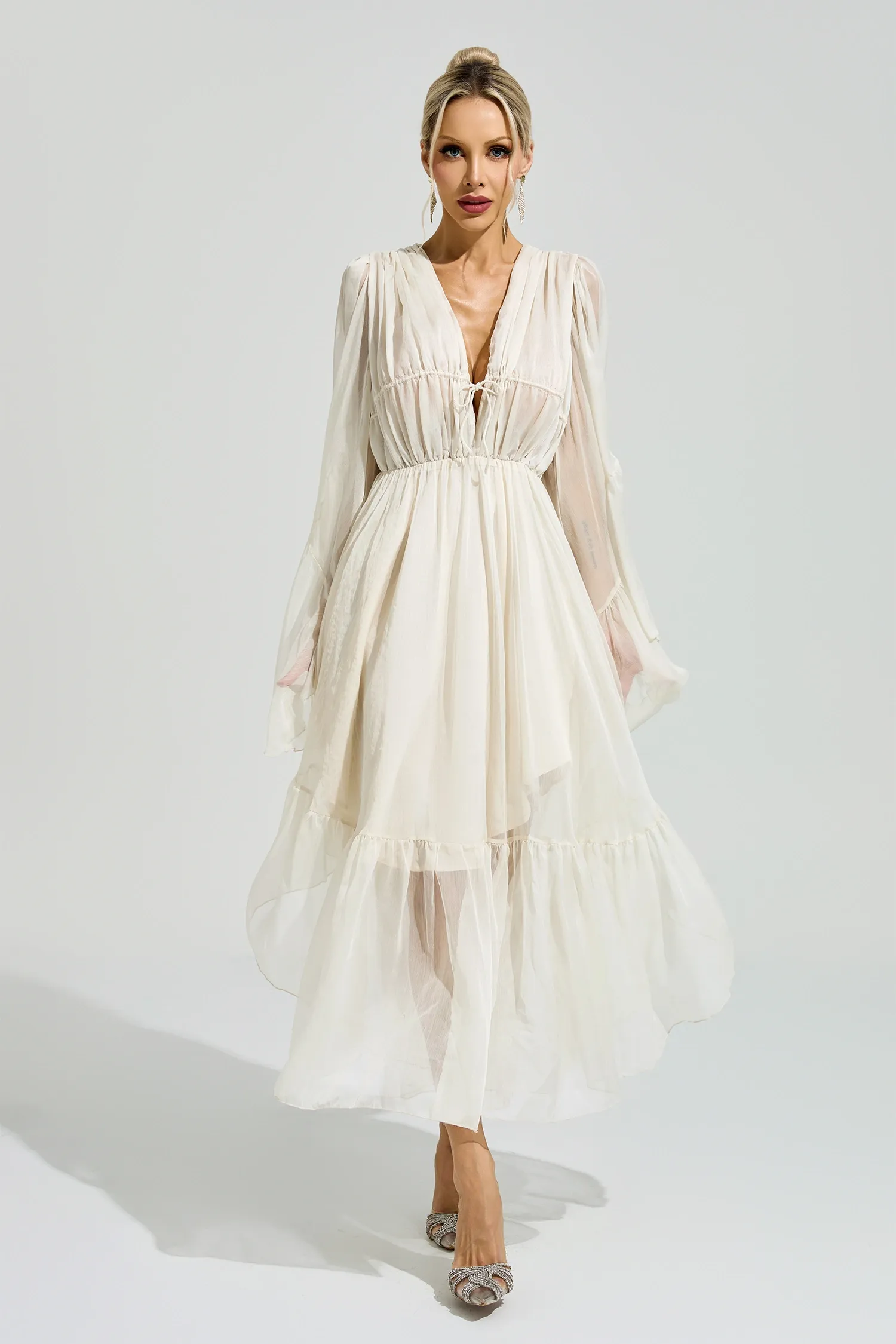 Friedan Apricot Ruffle Maxi Dress
