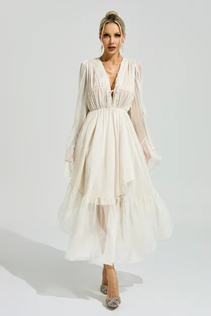 Friedan Apricot Ruffle Maxi Dress