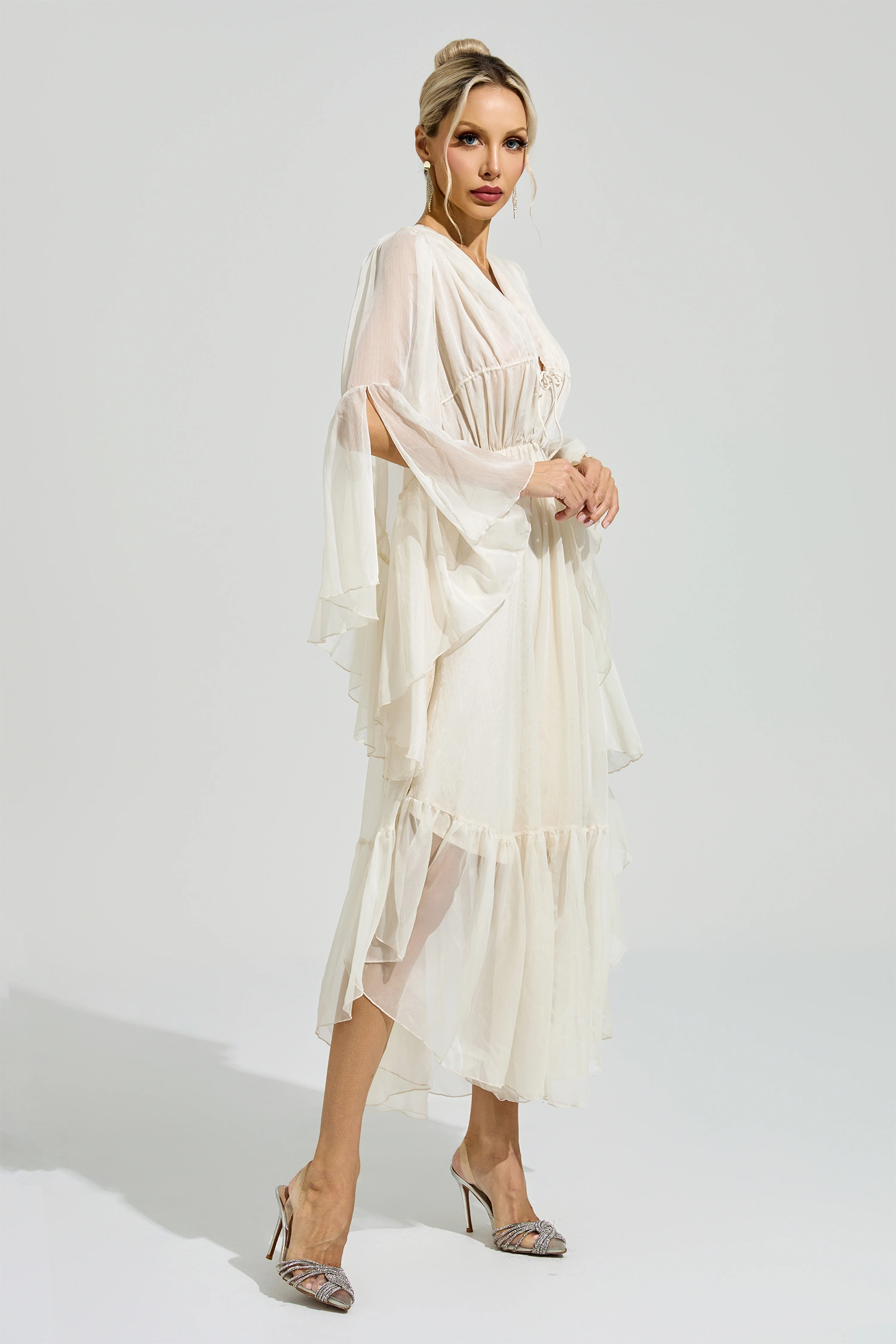 Friedan Apricot Ruffle Maxi Dress