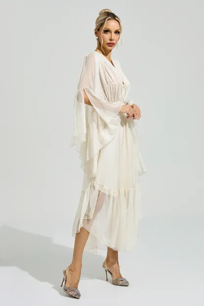Friedan Apricot Ruffle Maxi Dress