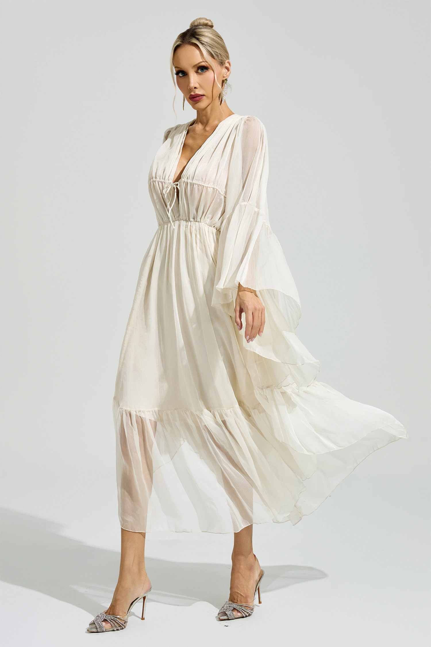 Friedan Apricot Ruffle Maxi Dress
