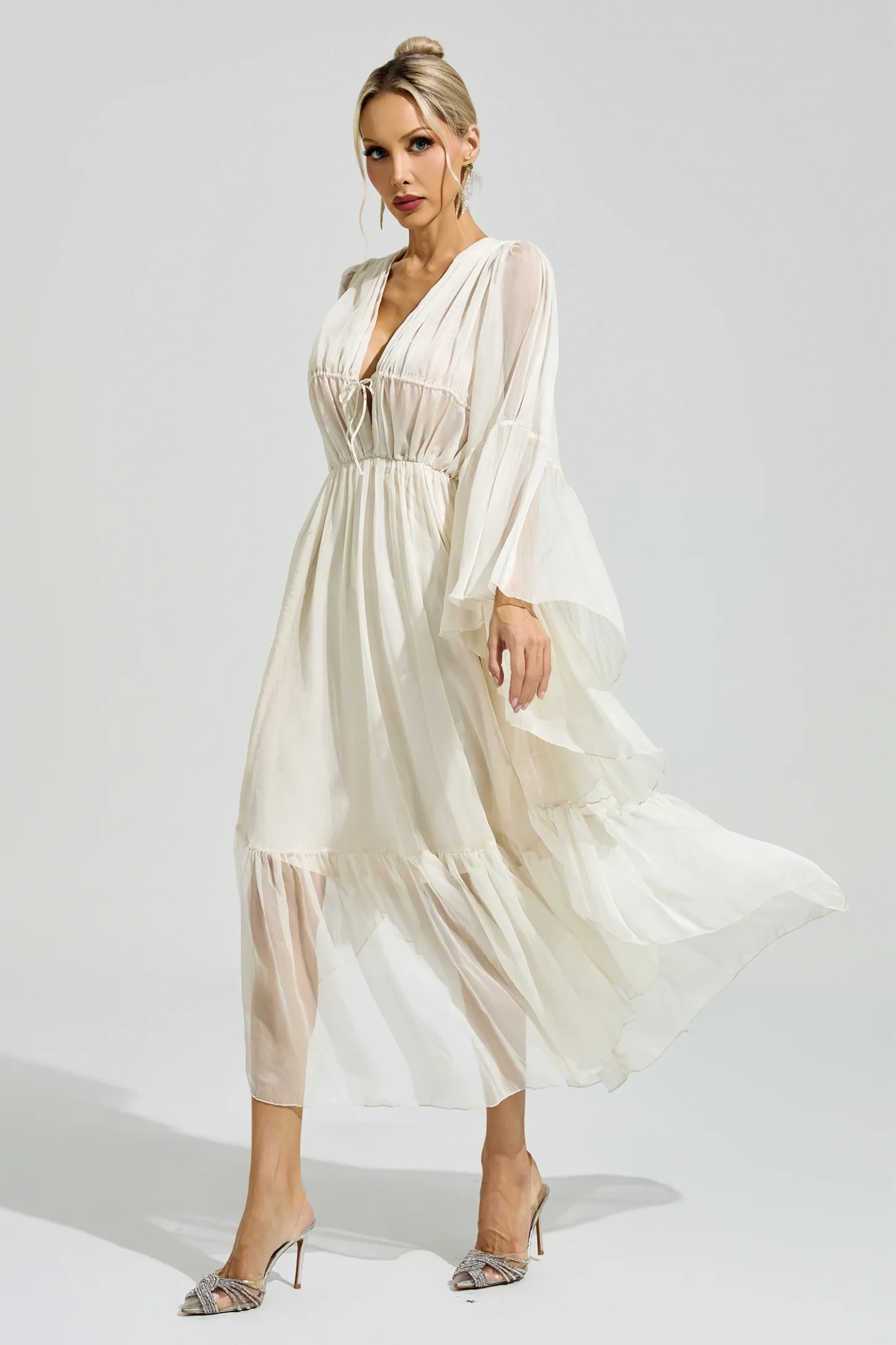 Friedan Apricot Ruffle Maxi Dress