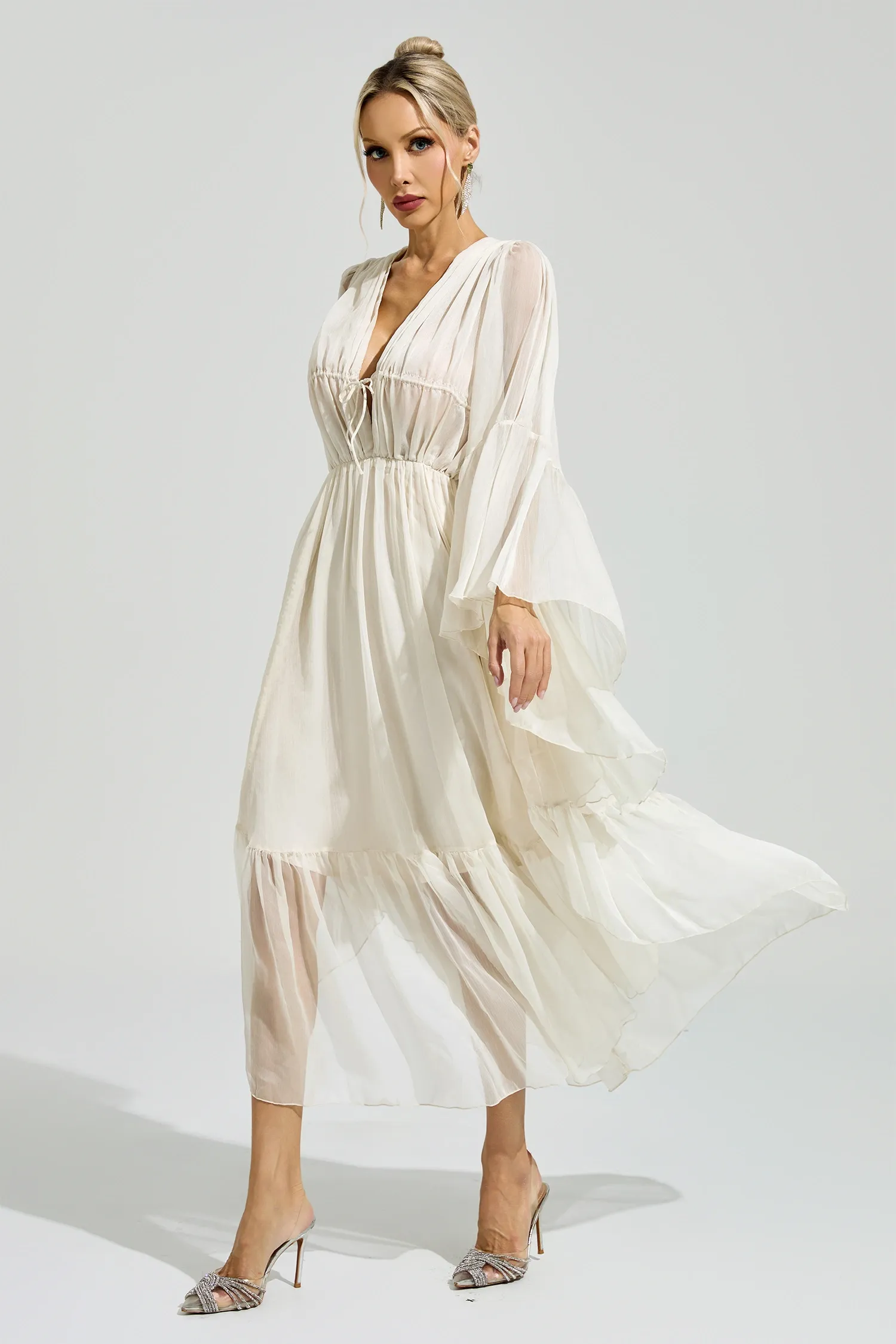 Friedan Apricot Ruffle Maxi Dress