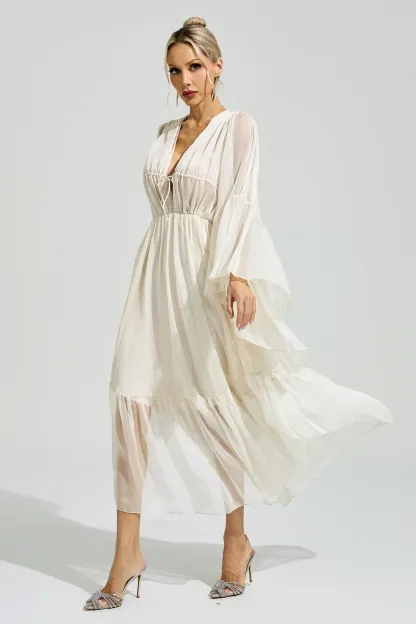 Friedan Apricot Ruffle Maxi Dress