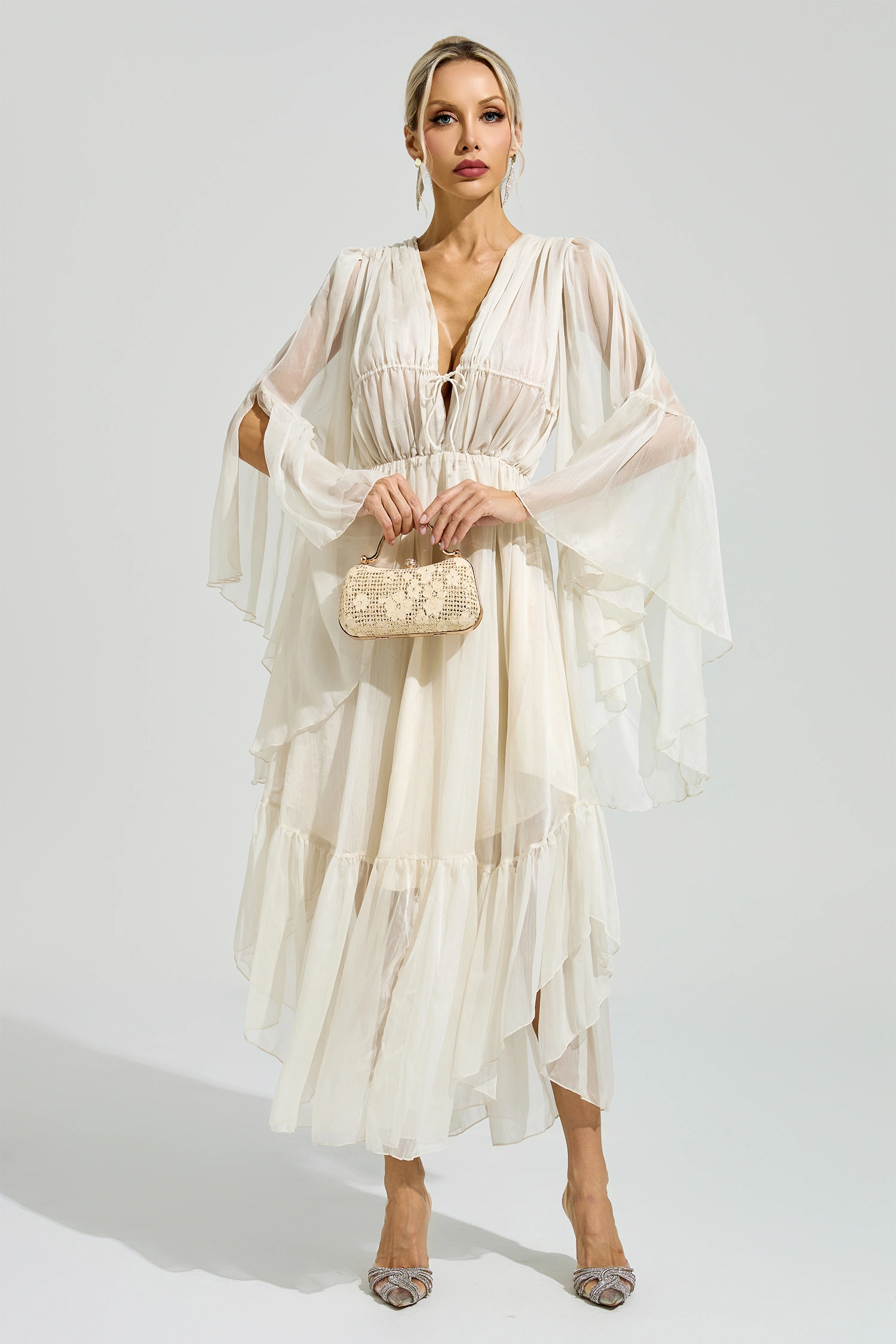 Friedan Apricot Ruffle Maxi Dress