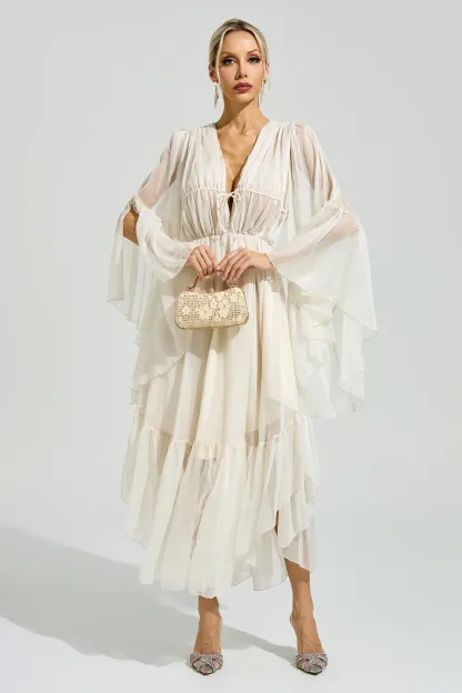 Friedan Apricot Ruffle Maxi Dress