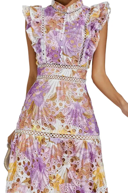 Pansy Purple  Hollow Sleeveless Midi Dress