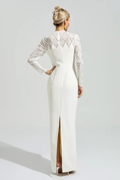 Goodall Apricot Rhinestone Mesh Evening Dress