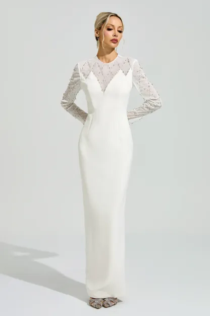 Goodall Apricot Rhinestone Mesh Evening Dress