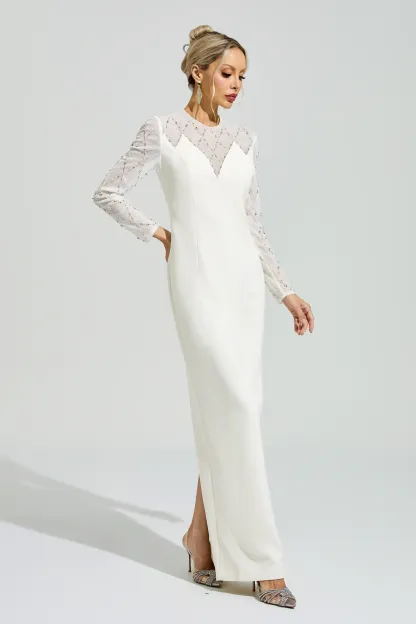 Goodall Apricot Rhinestone Mesh Evening Dress