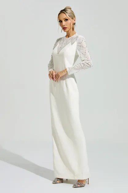 Goodall Apricot Rhinestone Mesh Evening Dress