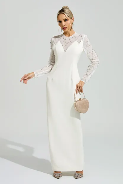 Goodall Apricot Rhinestone Mesh Evening Dress