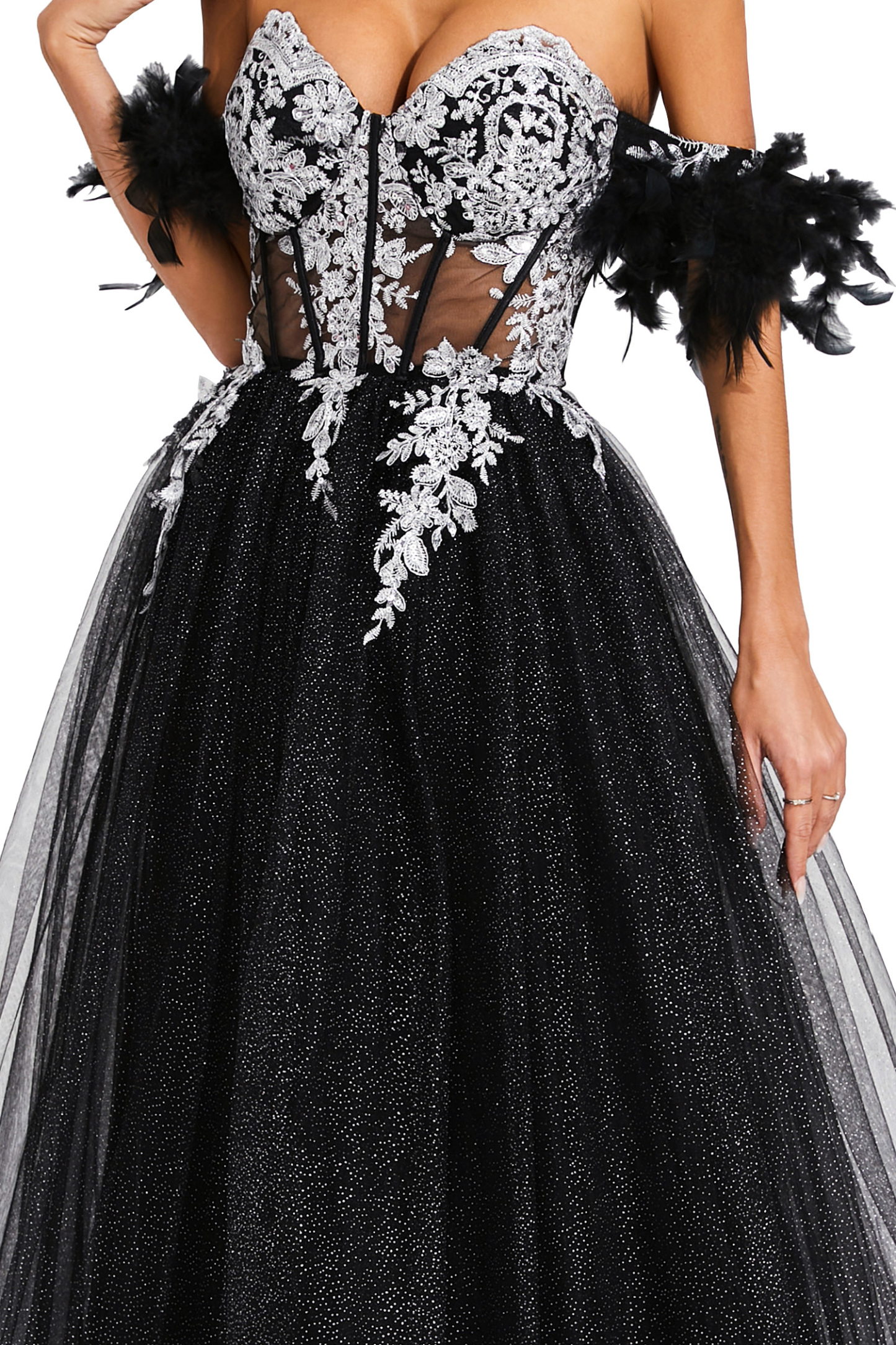 Spender Black Embellished Mesh Dress