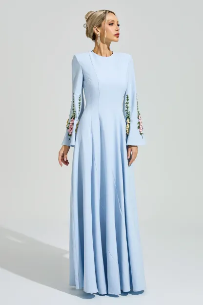 McClintock Blue Embroidered Flower Dress