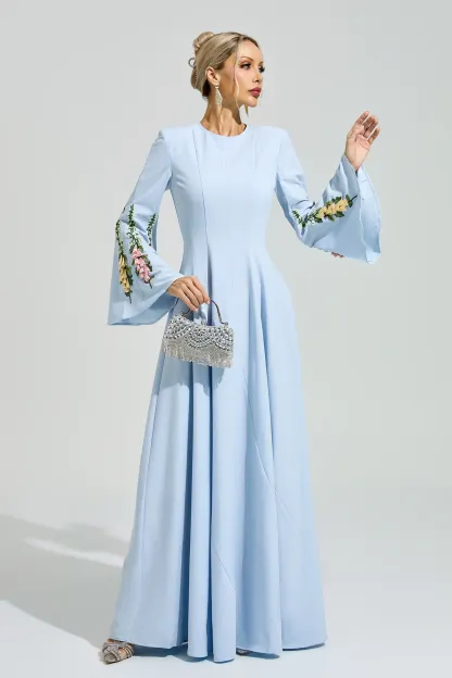 McClintock Blue Embroidered Flower Dress