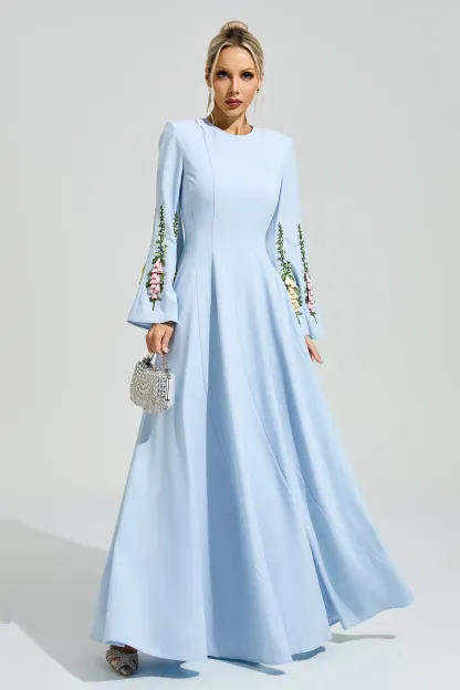 McClintock Blue Embroidered Flower Dress
