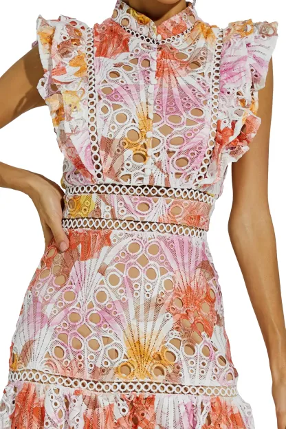 Pansy Orange Hollow Sleeveless Midi Dress