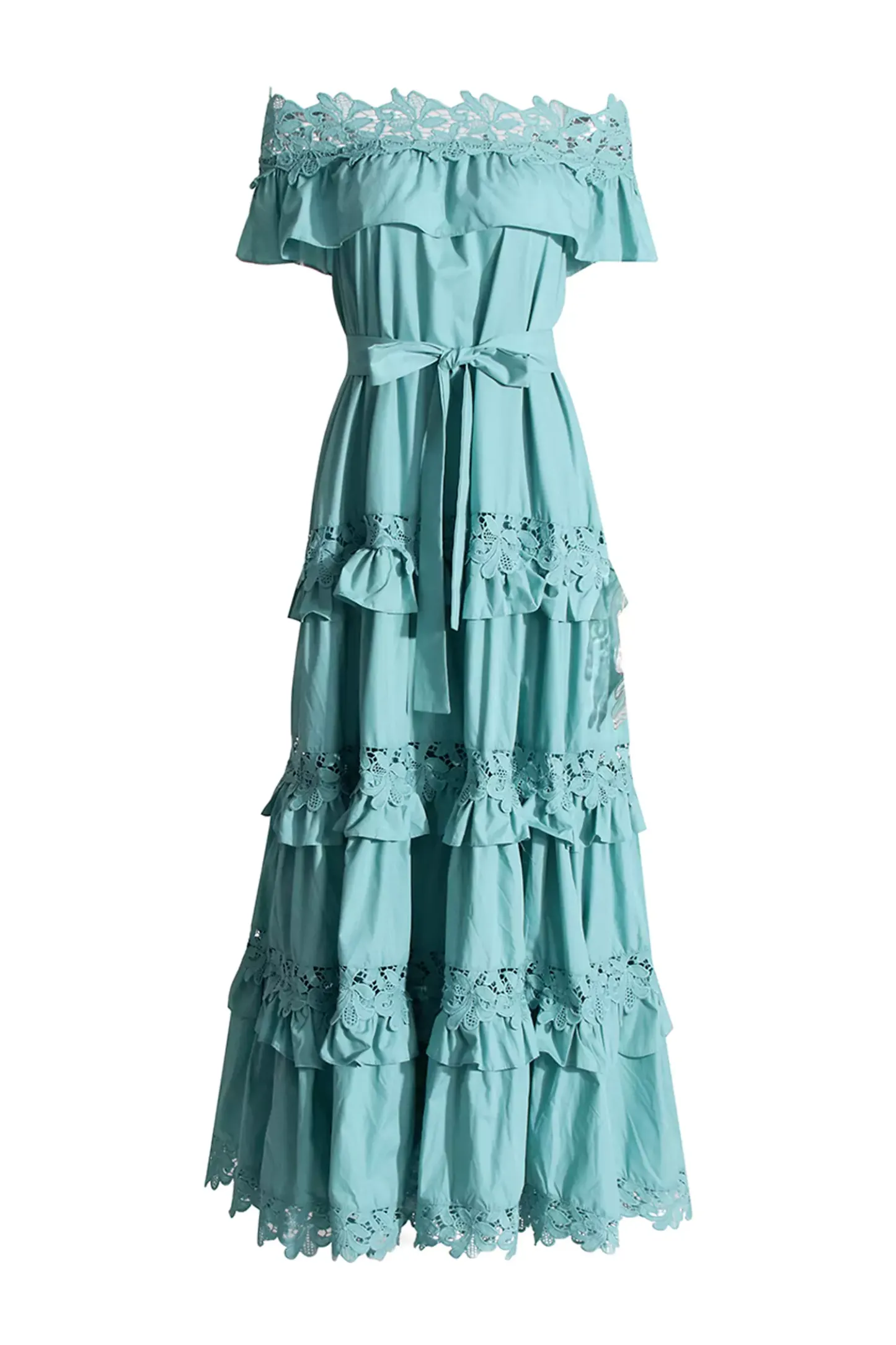 Godfery Blue Ruffle Off Shoulder Dress