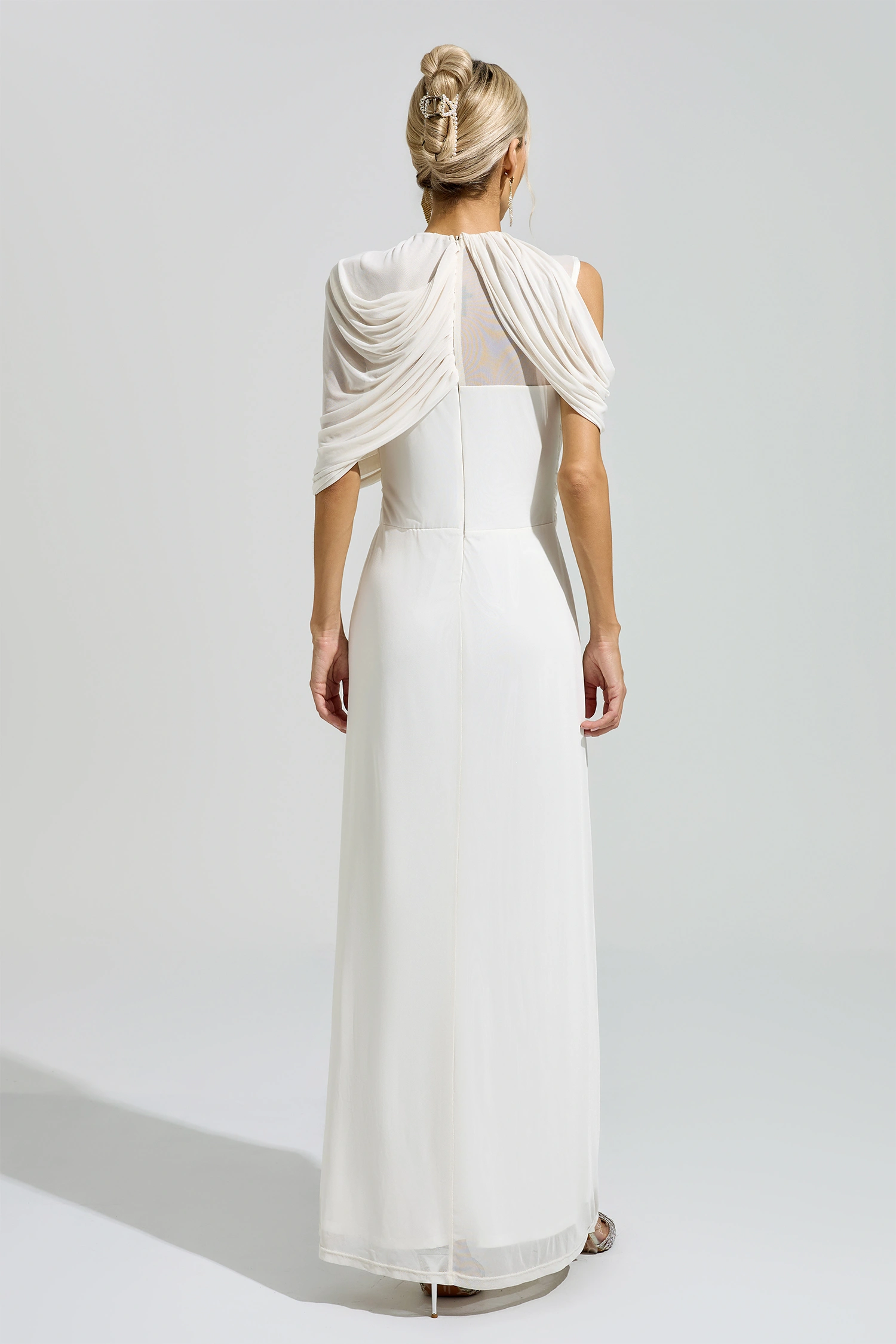 Lennon White Tulle Ruched Maxi Dress