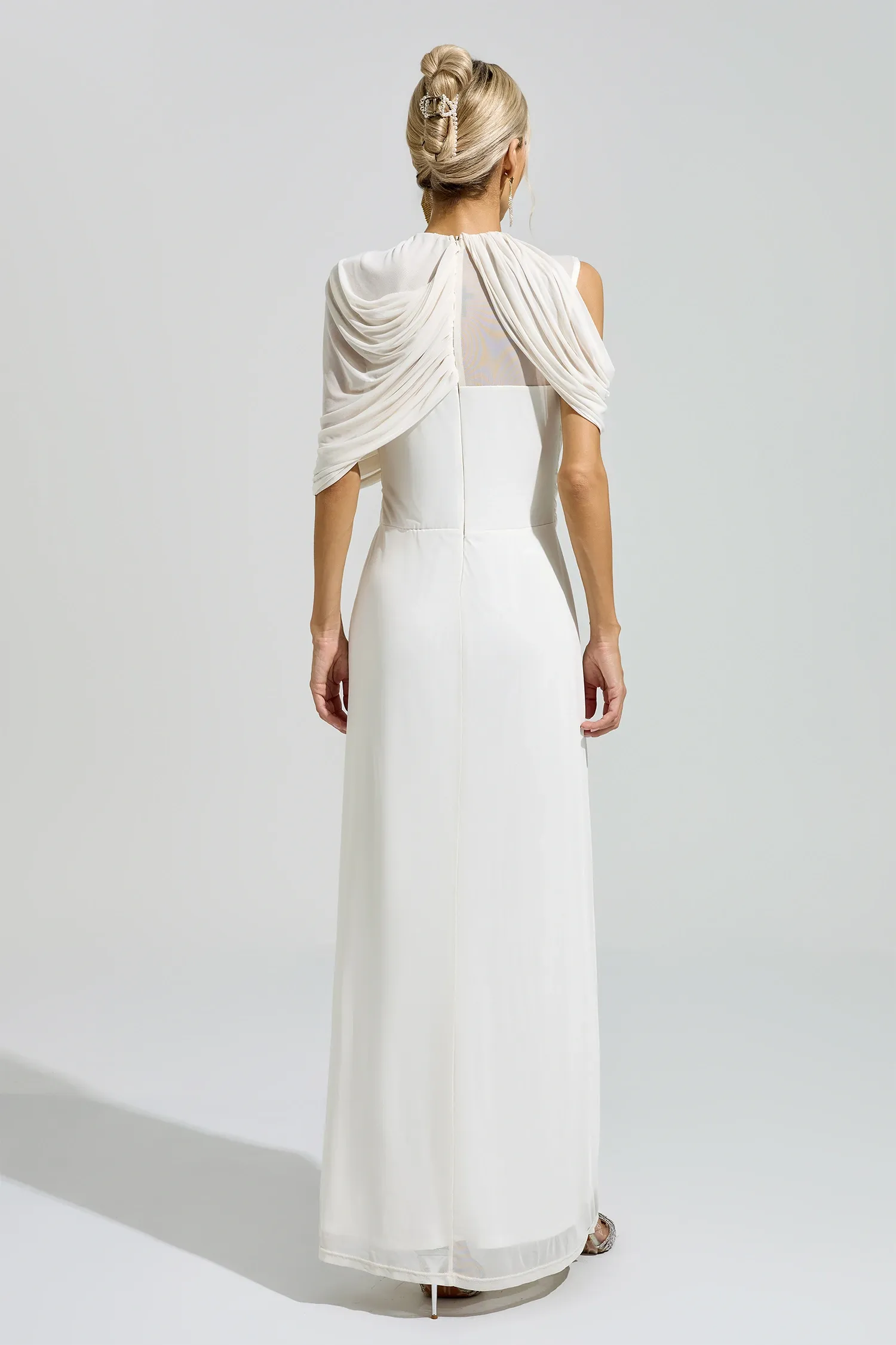 Lennon White Tulle Ruched Maxi Dress