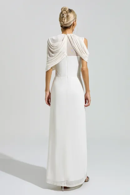Lennon White Tulle Ruched Maxi Dress