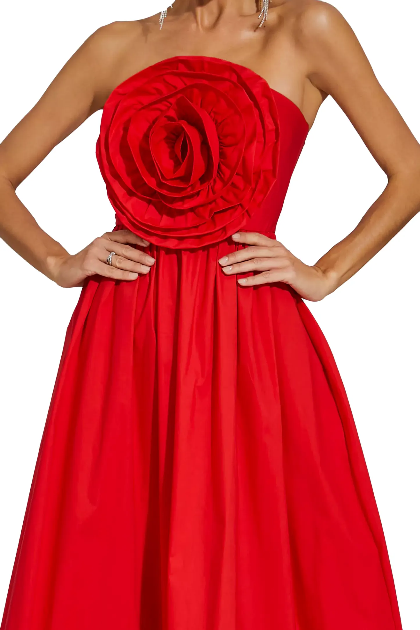Delia Red Rose Flower Off Shoulder Dress