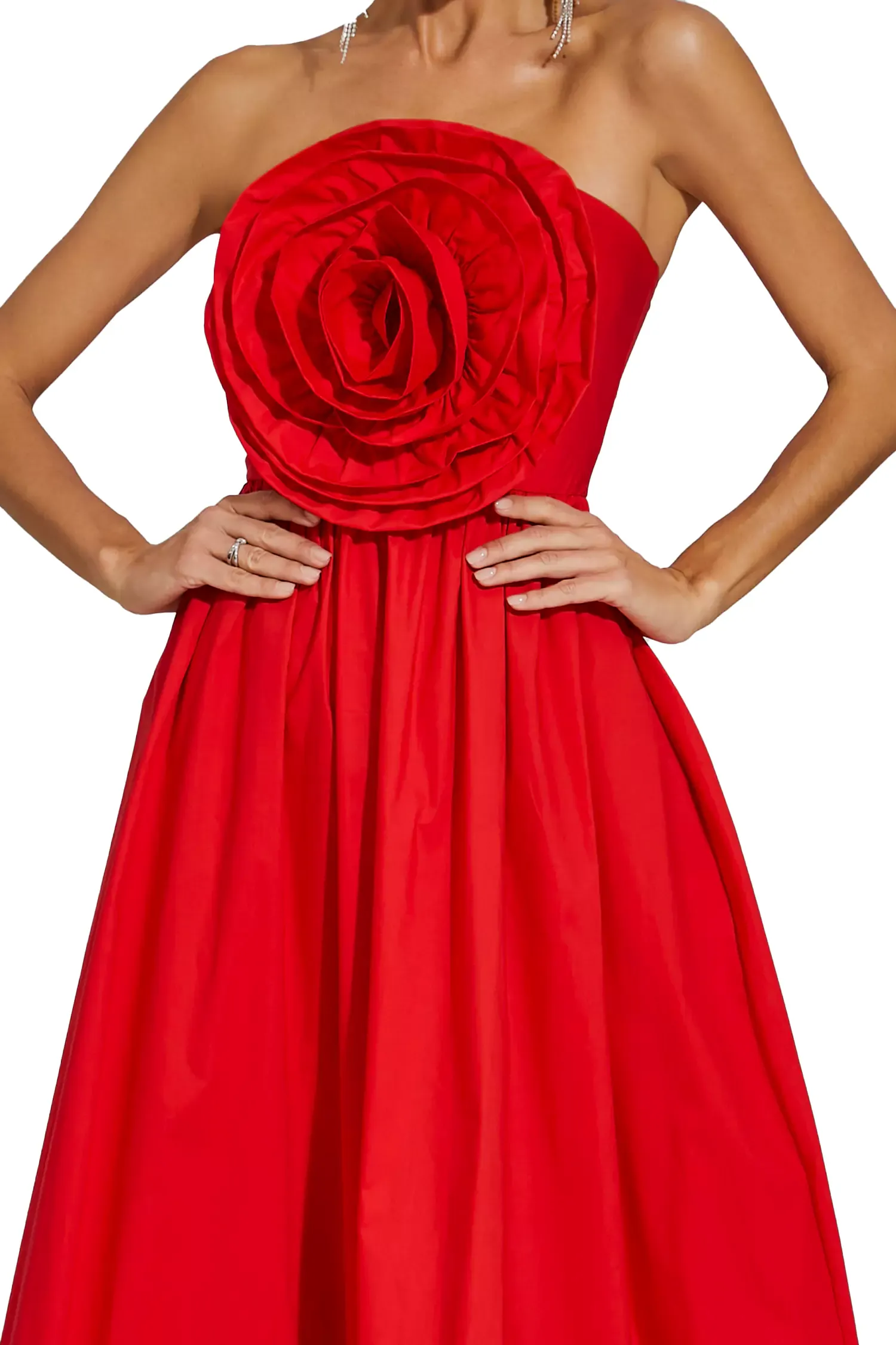 Delia Red Rose Flower Off Shoulder Dress
