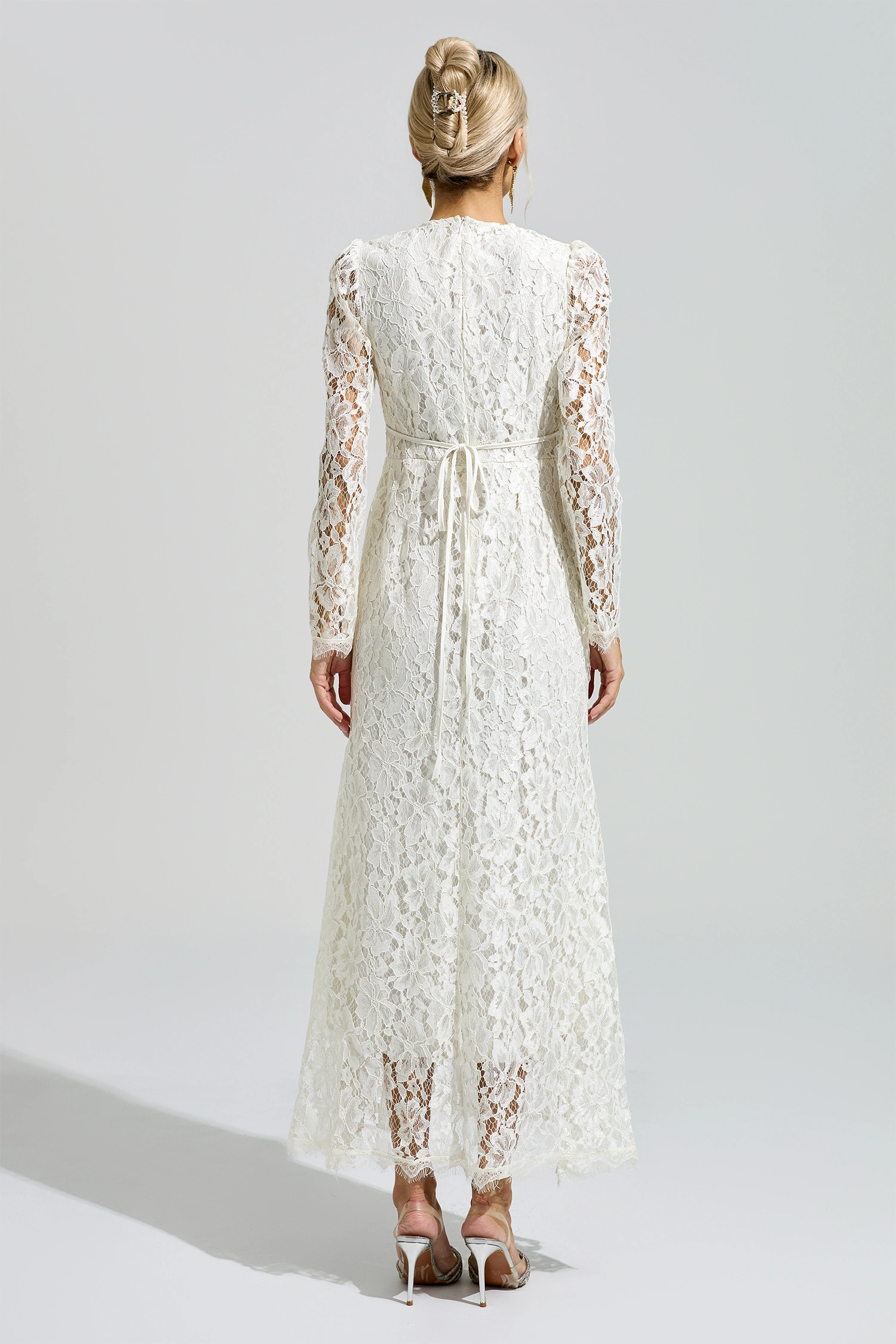Basquiat White Long Sleeve Lace Maxi Dress