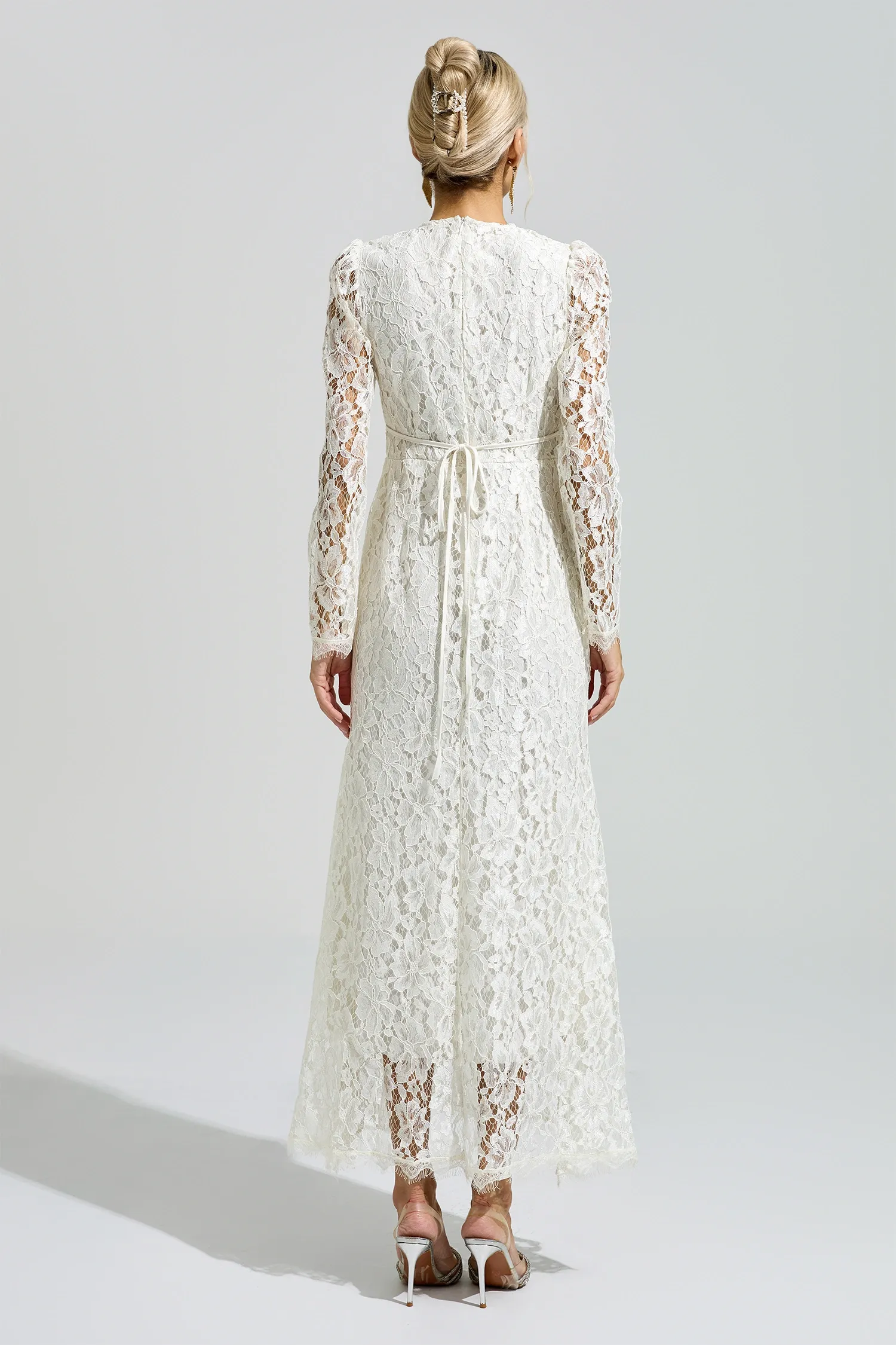Basquiat White Long Sleeve Lace Maxi Dress