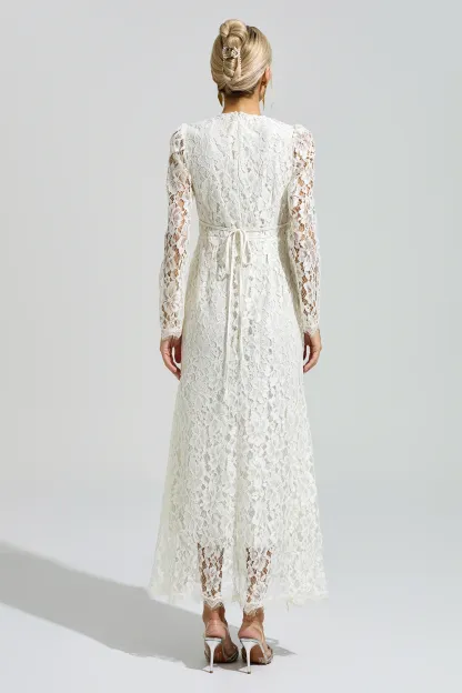 Basquiat White Long Sleeve Lace Maxi Dress