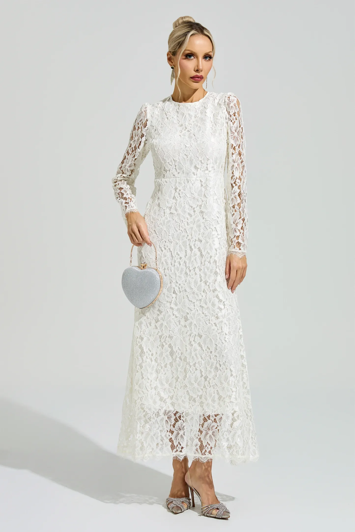 Basquiat White Long Sleeve Lace Maxi Dress