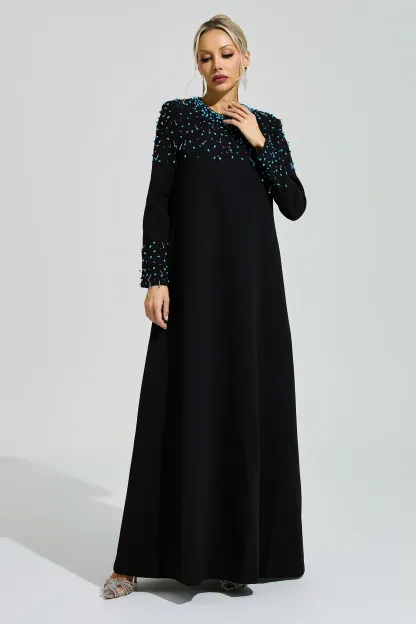 Grace Black Beaded Maxi Dress