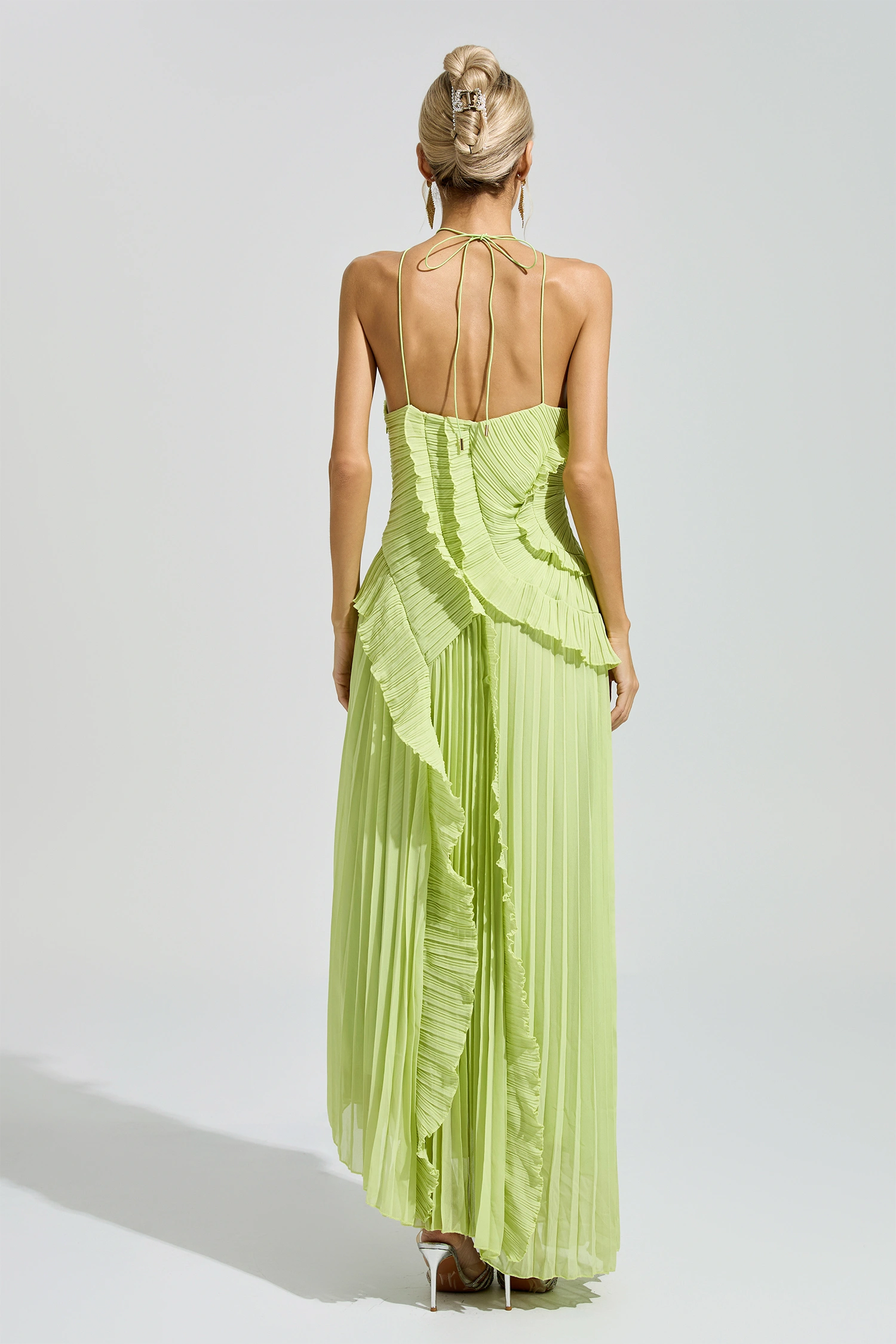 Lynd Green Asymmetric Pleated Halter Dress