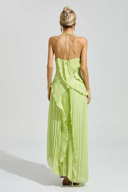 Lynd Green Asymmetric Pleated Halter Dress
