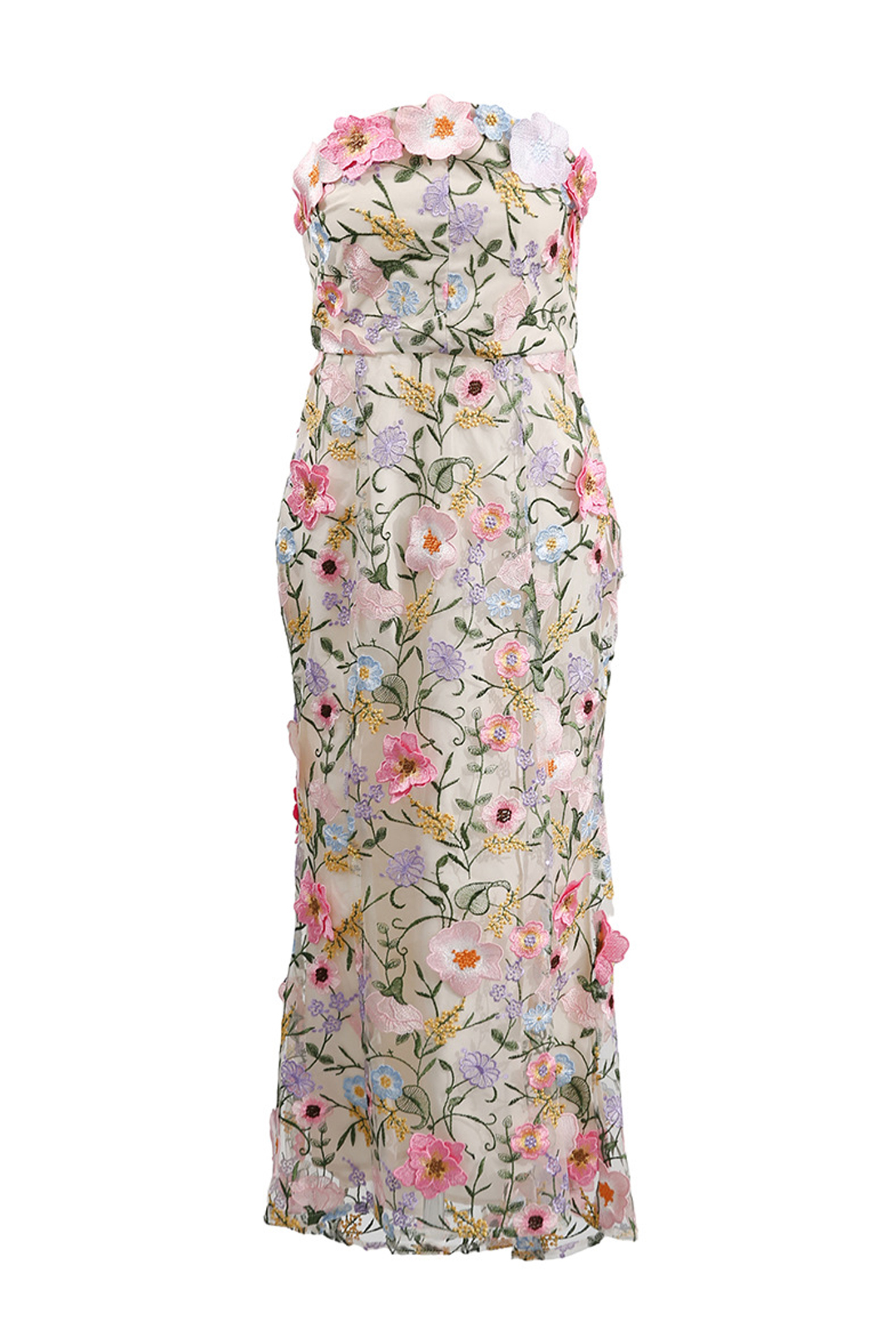 Abe Apricot Floral Embroider Dress