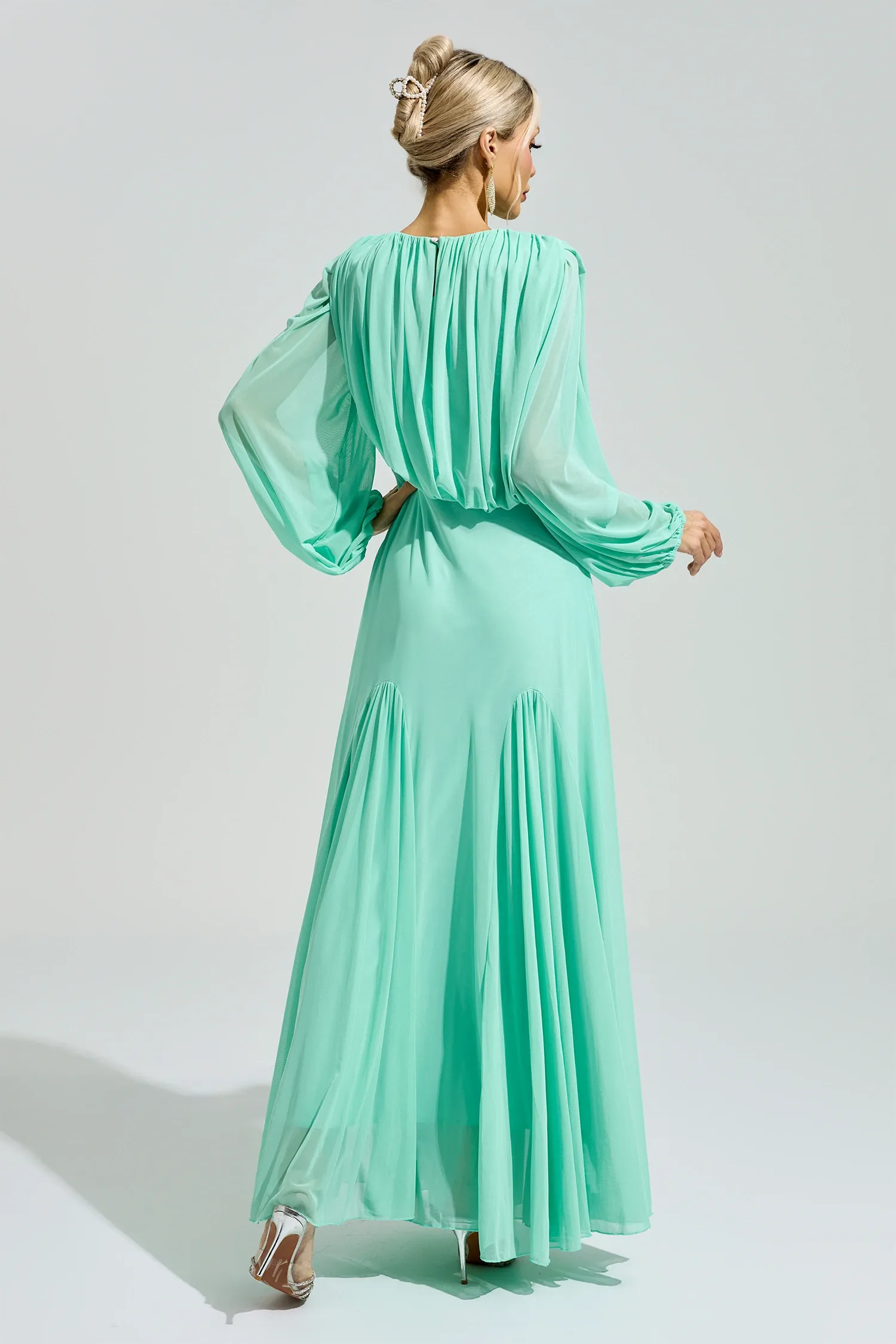 Maj Green Pleated Maxi Dress