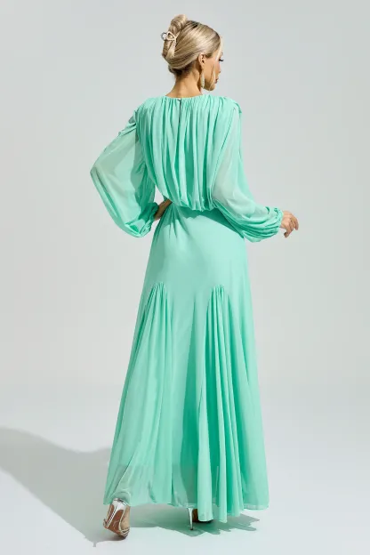 Maj Green Pleated Maxi Dress