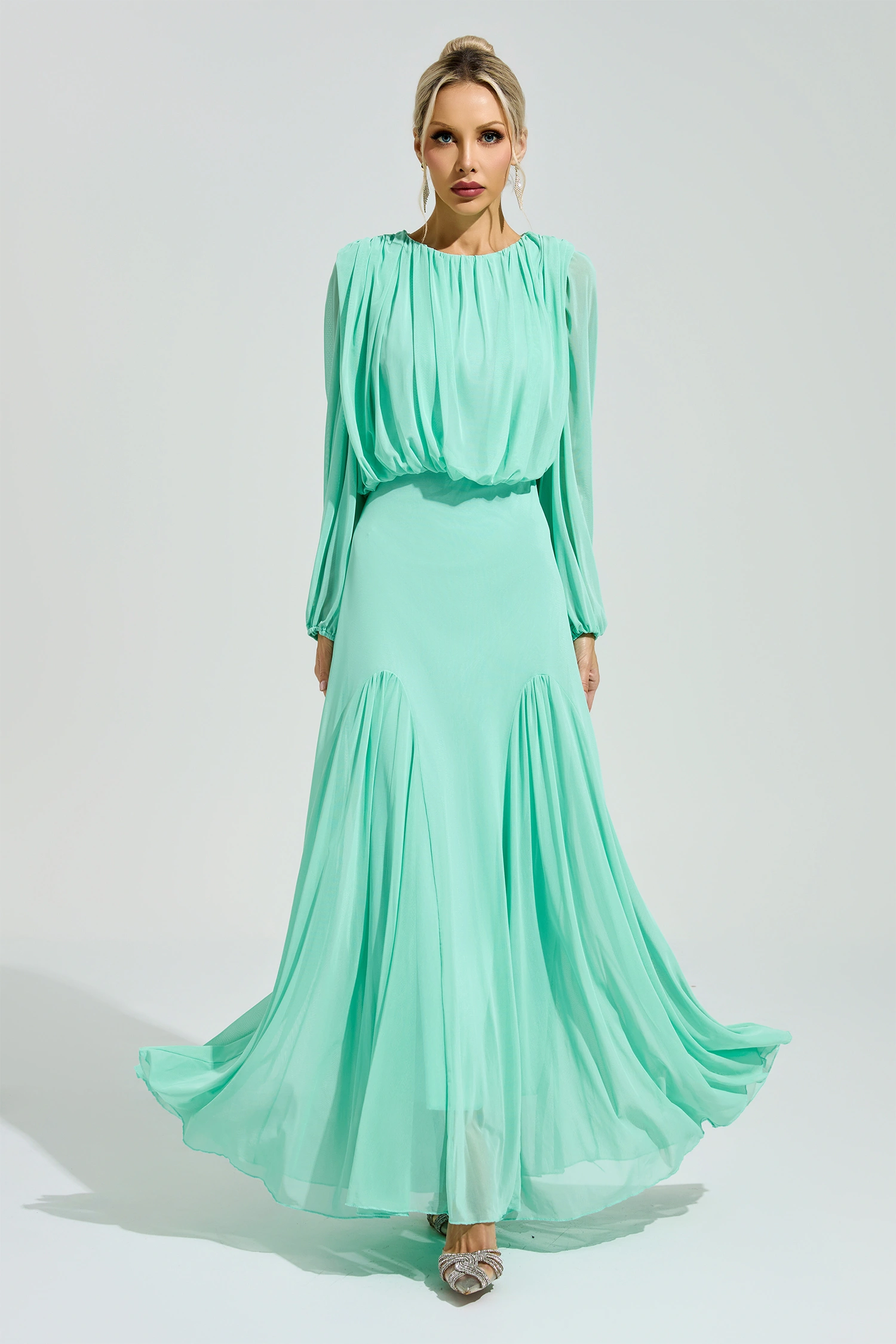 Maj Green Pleated Maxi Dress