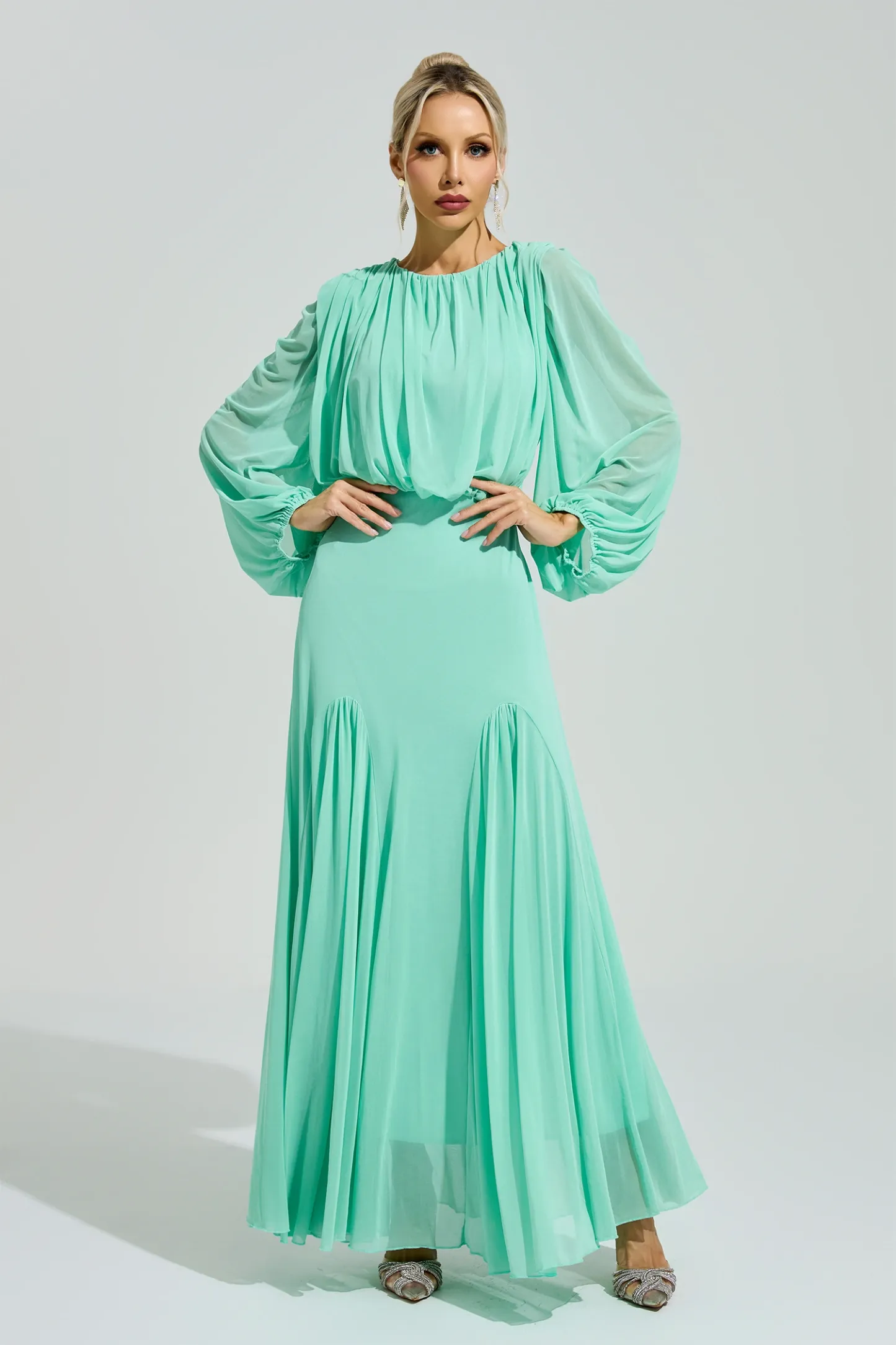 Maj Green Pleated Maxi Dress