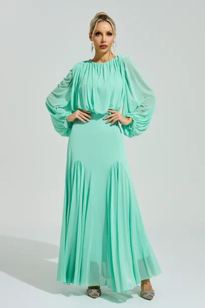 Maj Green Pleated Maxi Dress