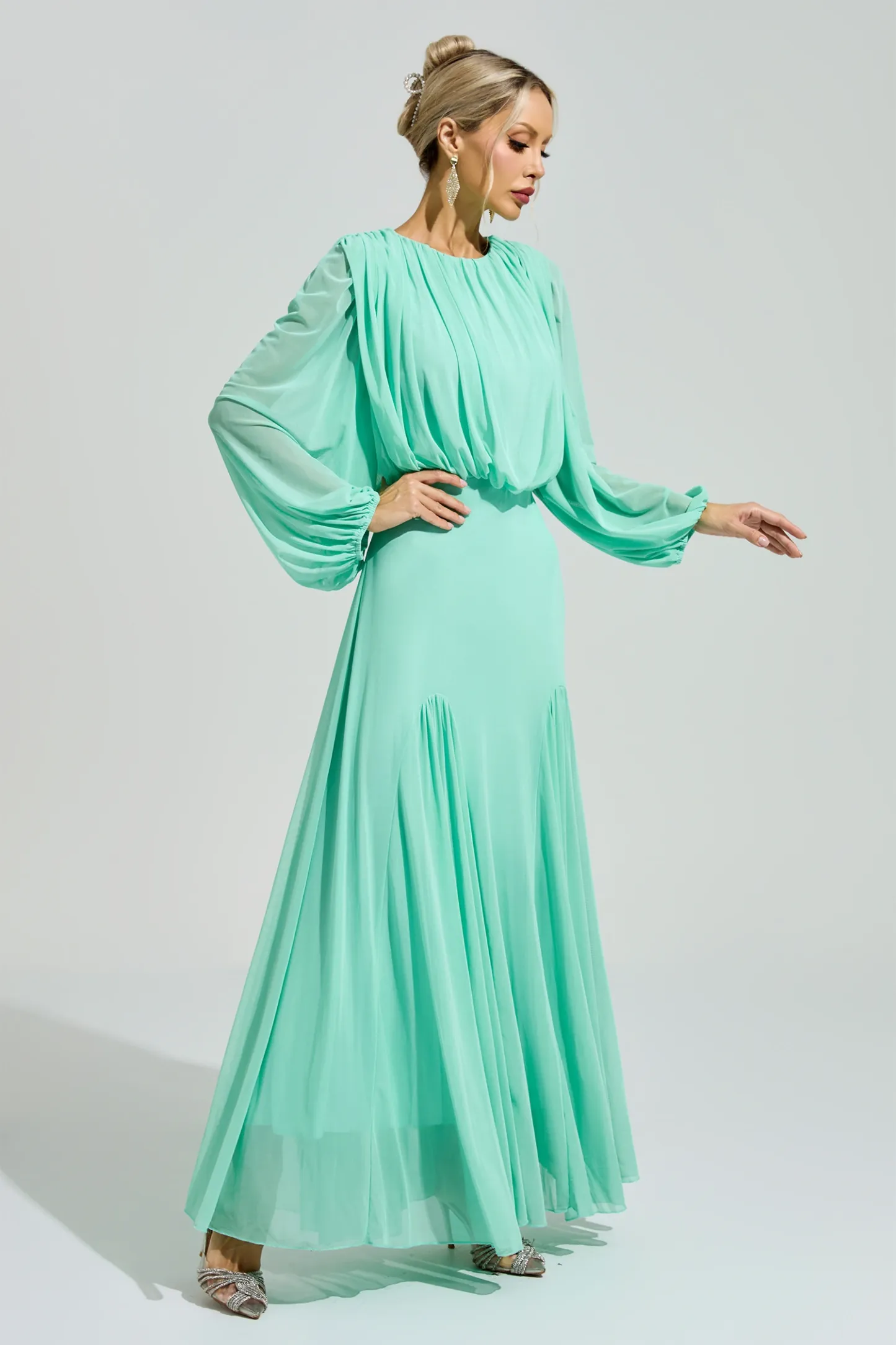 Maj Green Pleated Maxi Dress